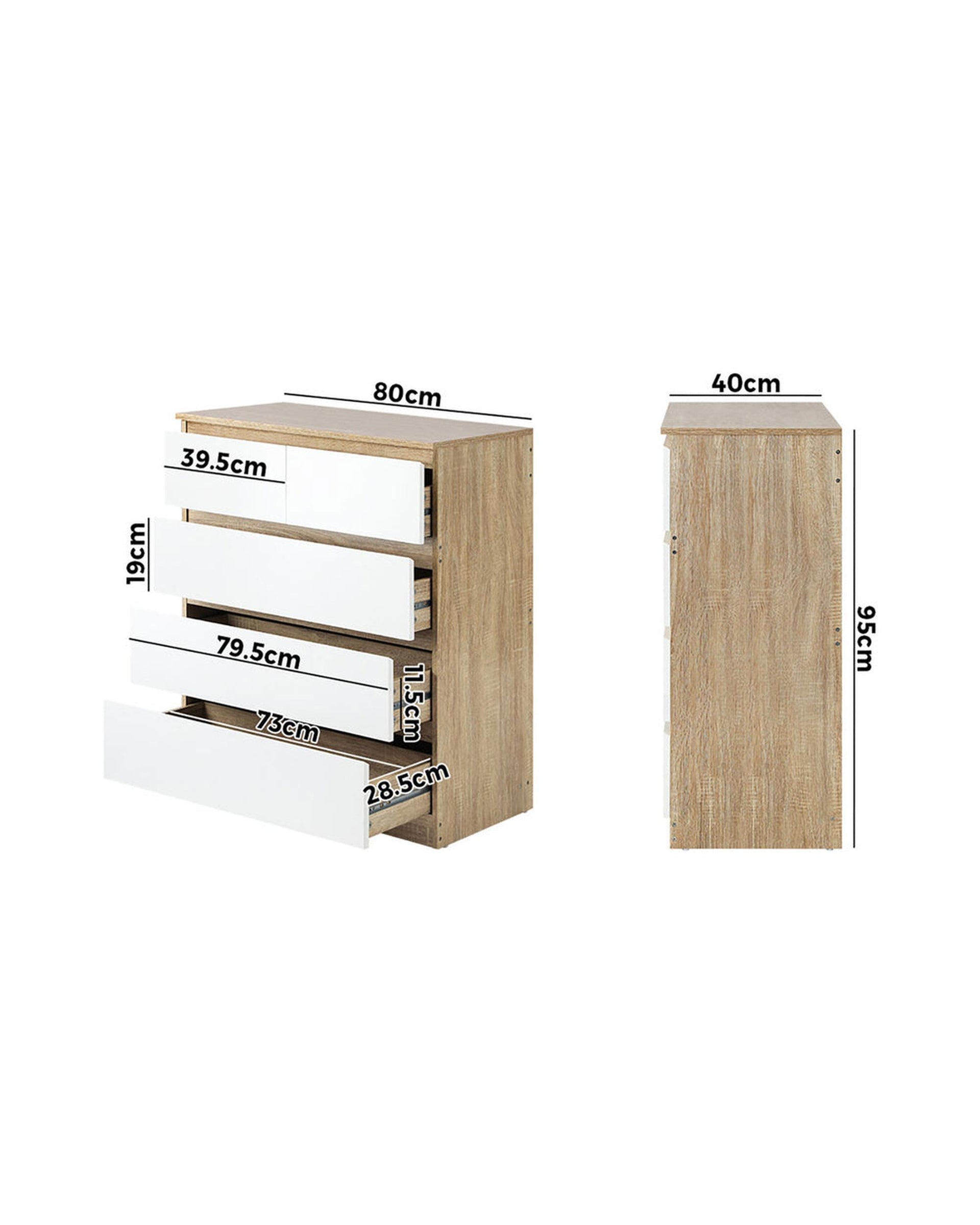 5 Chest of Drawers Tallboy Cabinet Dresser Table Wooden White Furniture