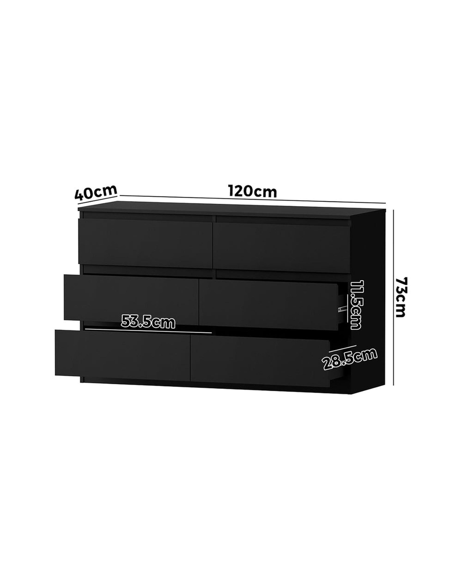 CORE 6 Chest of Drawers Lowboy Dresser Table Bedroom Black Oikiture