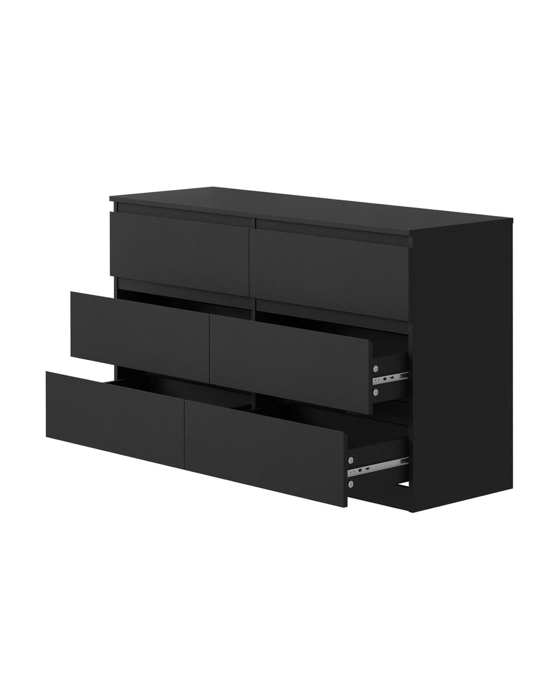 CORE 6 Chest of Drawers Lowboy Dresser Table Bedroom Black Oikiture