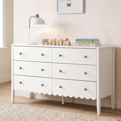 Oikiture 6 Drawer Kids Chest of Drawers White Painted Storage Cabinet