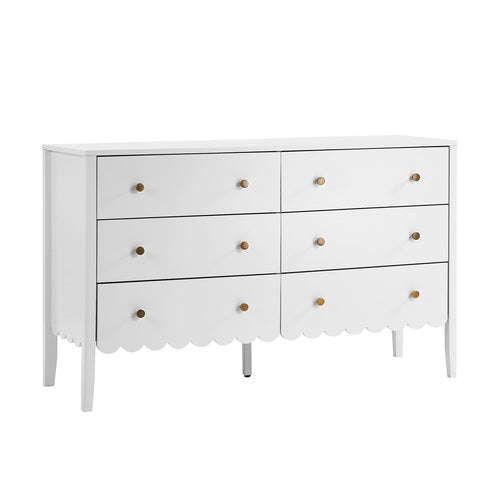 Oikiture 6 Drawer Kids Chest of Drawers White Painted Storage Cabinet