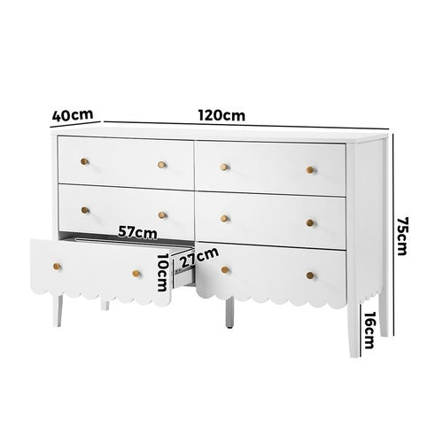 Oikiture 6 Drawer Kids Chest of Drawers White Painted Storage Cabinet