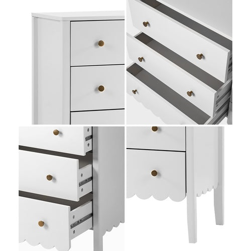 Oikiture 6 Drawer Kids Chest of Drawers White Painted Storage Cabinet