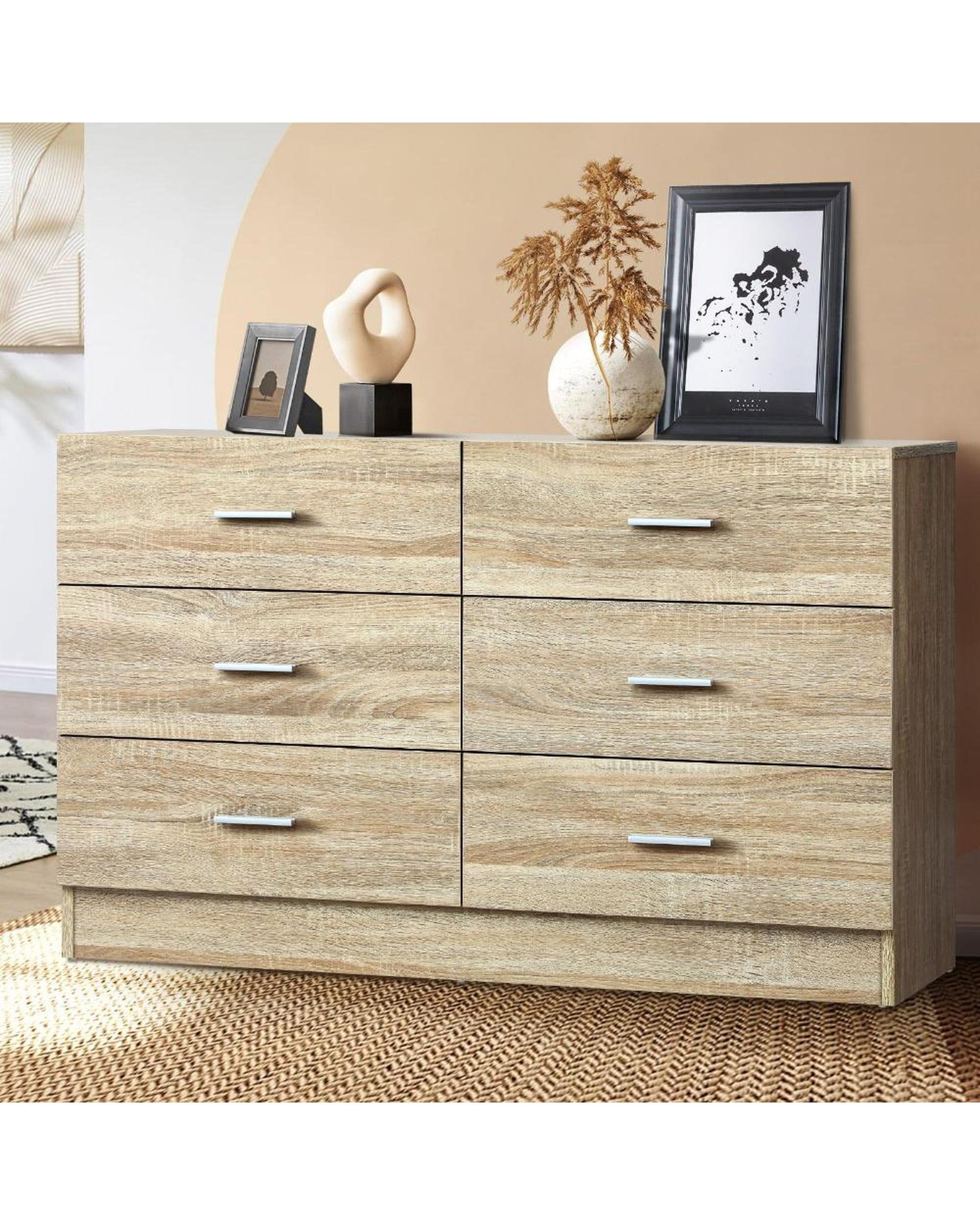 PRIS 6 Chest of Drawers Tallboy Dresser Table Lowboy Storage Cabinet Wood Oikiture