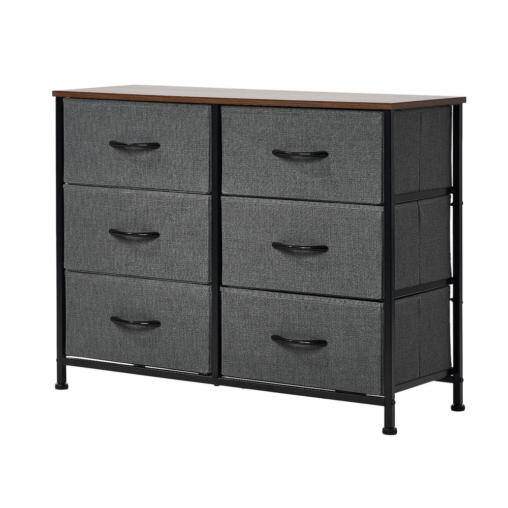 KAN 6 Chest of Drawers Fabric Grey Wooden Tabletop Oikiture