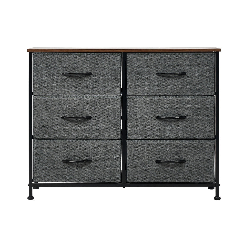 KAN 6 Chest of Drawers Fabric Grey Wooden Tabletop Oikiture