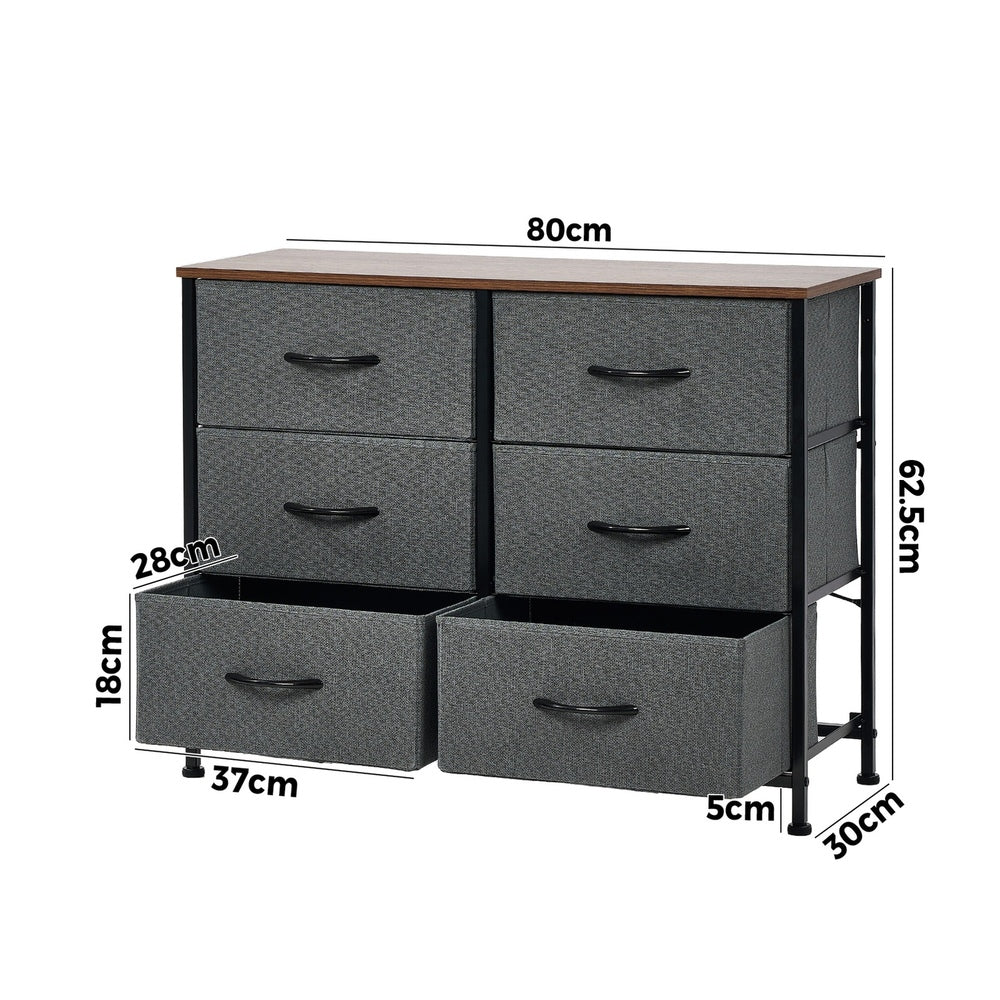 KAN 6 Chest of Drawers Fabric Grey Wooden Tabletop Oikiture
