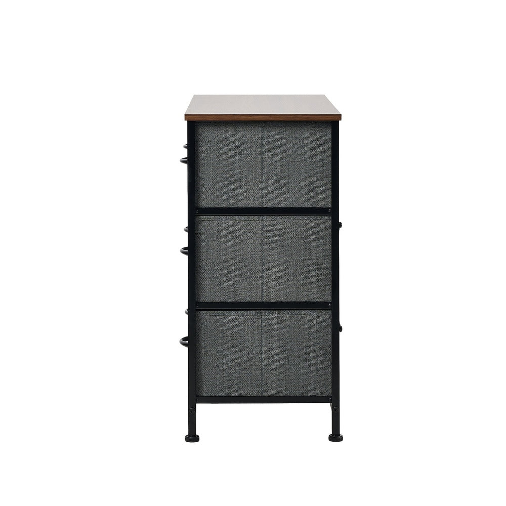 KAN 6 Chest of Drawers Fabric Grey Wooden Tabletop Oikiture