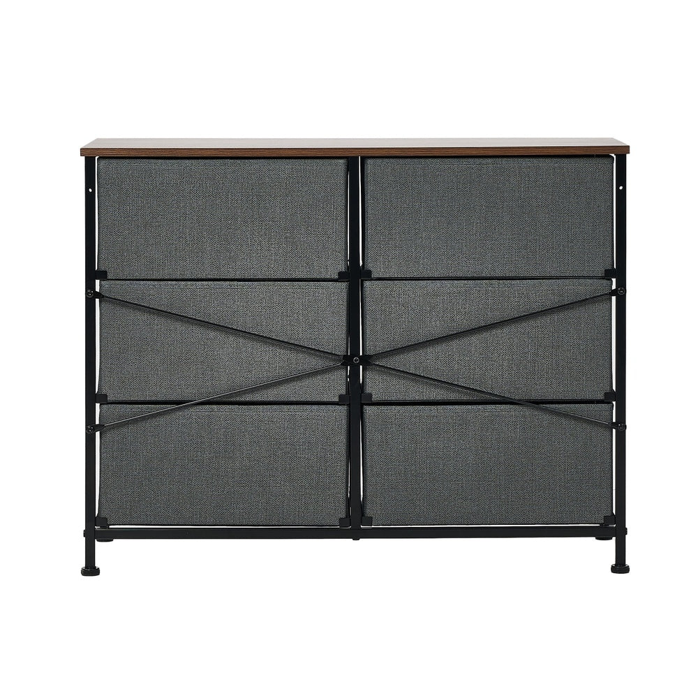 KAN 6 Chest of Drawers Fabric Grey Wooden Tabletop Oikiture
