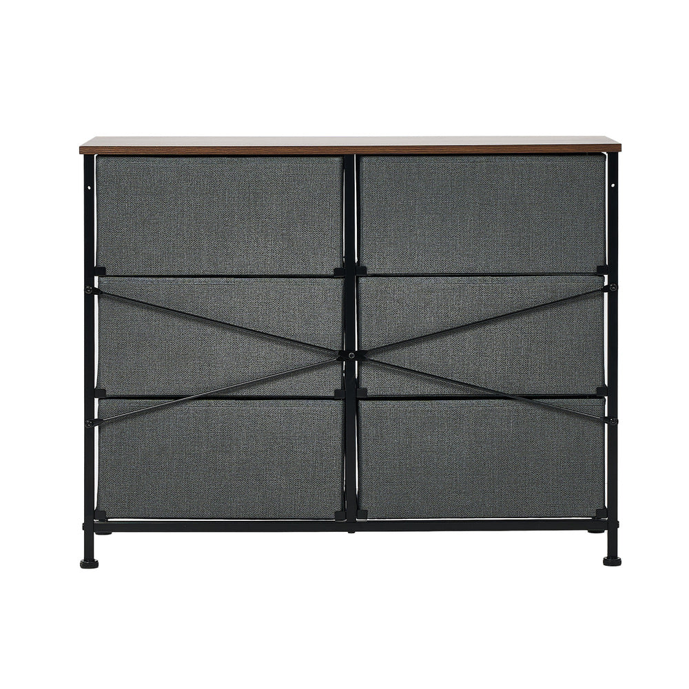 KAN 6 Chest of Drawers Fabric Grey Wooden Tabletop Oikiture