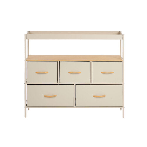 Oikiture 5 Drawer Chest Of Drawers Open Shelf Organizer Beige