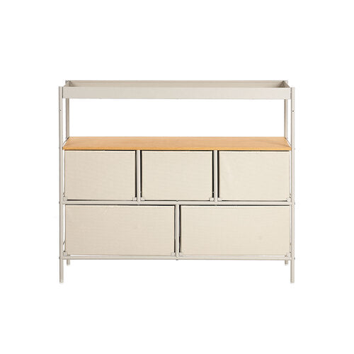 Oikiture 5 Drawer Chest Of Drawers Open Shelf Organizer Beige