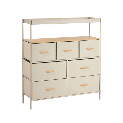 Oikiture 7 Drawer Chest Of Drawers Open Shelf Organizer Beige