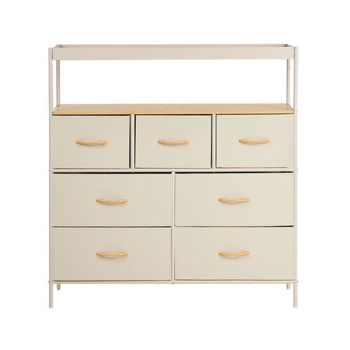 Oikiture 7 Drawer Chest Of Drawers Open Shelf Organizer Beige