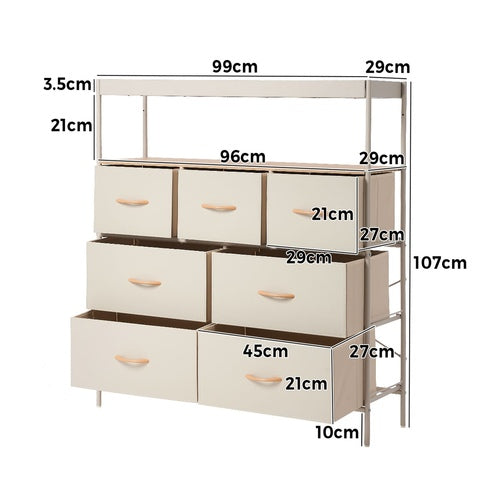 Oikiture 7 Drawer Chest Of Drawers Open Shelf Organizer Beige