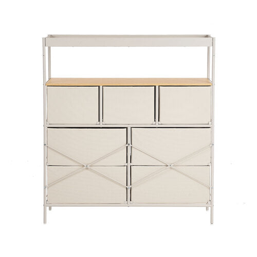 Oikiture 7 Drawer Chest Of Drawers Open Shelf Organizer Beige
