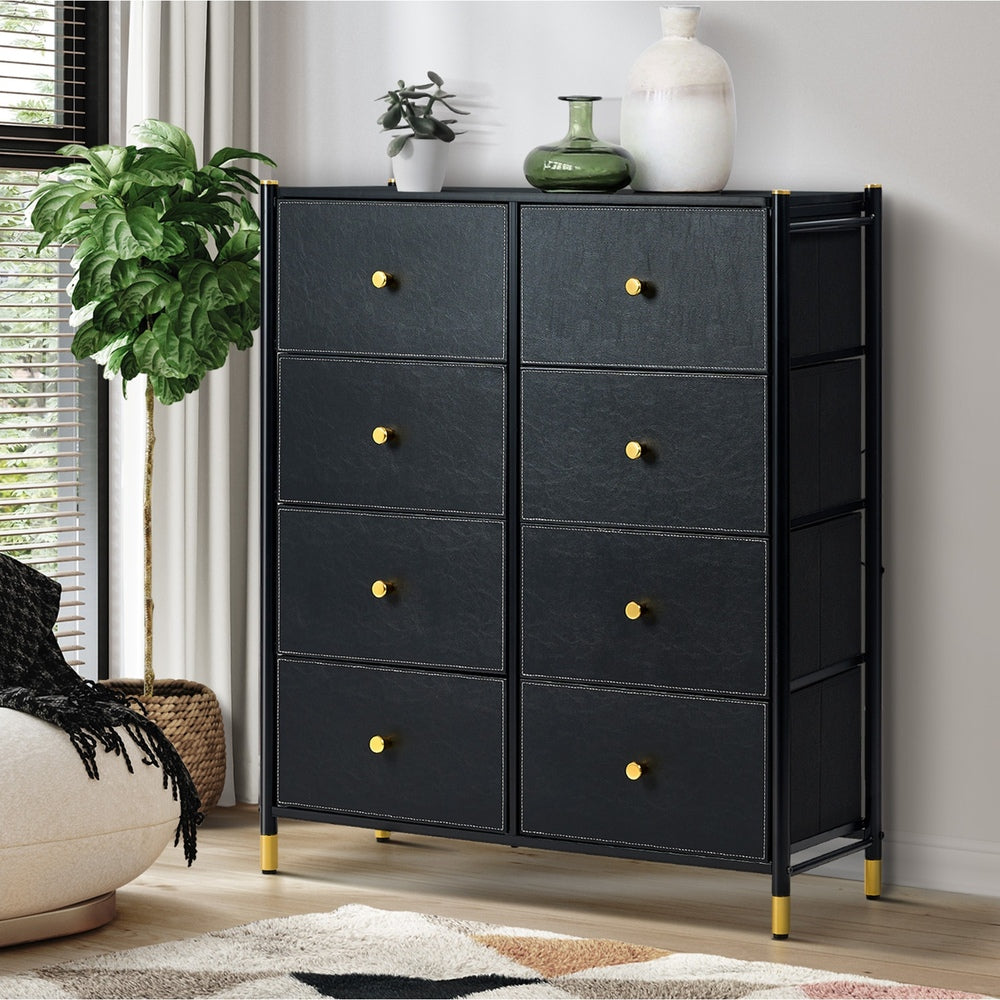 WIK 8 Chest of Drawers PU Fabric Black Oikiture