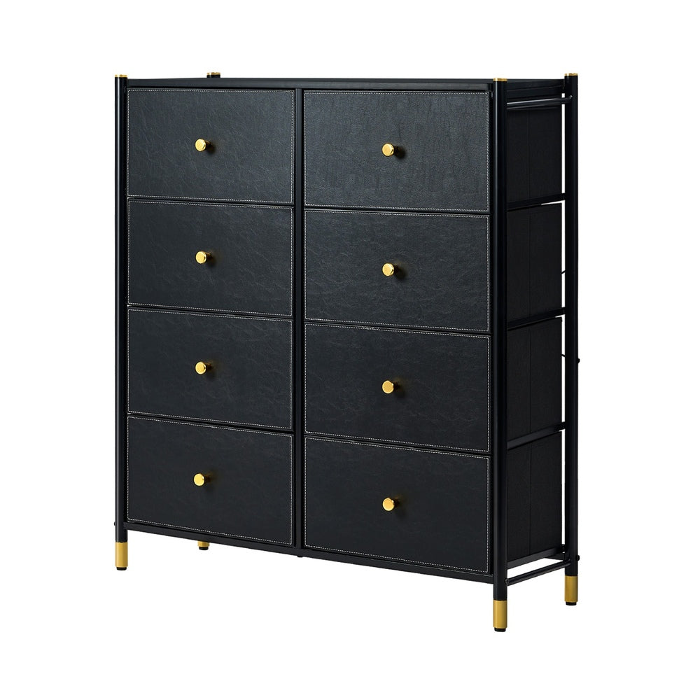WIK 8 Chest of Drawers PU Fabric Black Oikiture