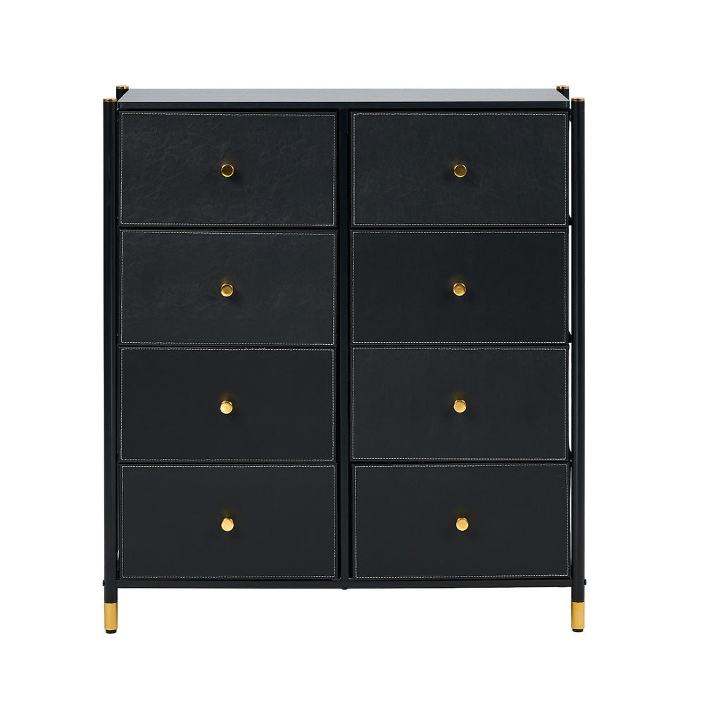 WIK 8 Chest of Drawers PU Fabric Black Oikiture