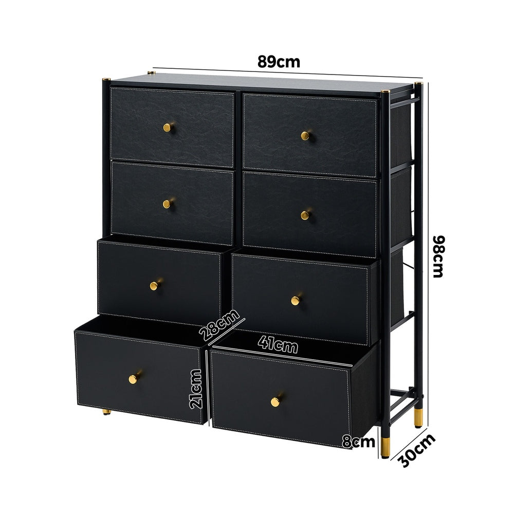 WIK 8 Chest of Drawers PU Fabric Black Oikiture
