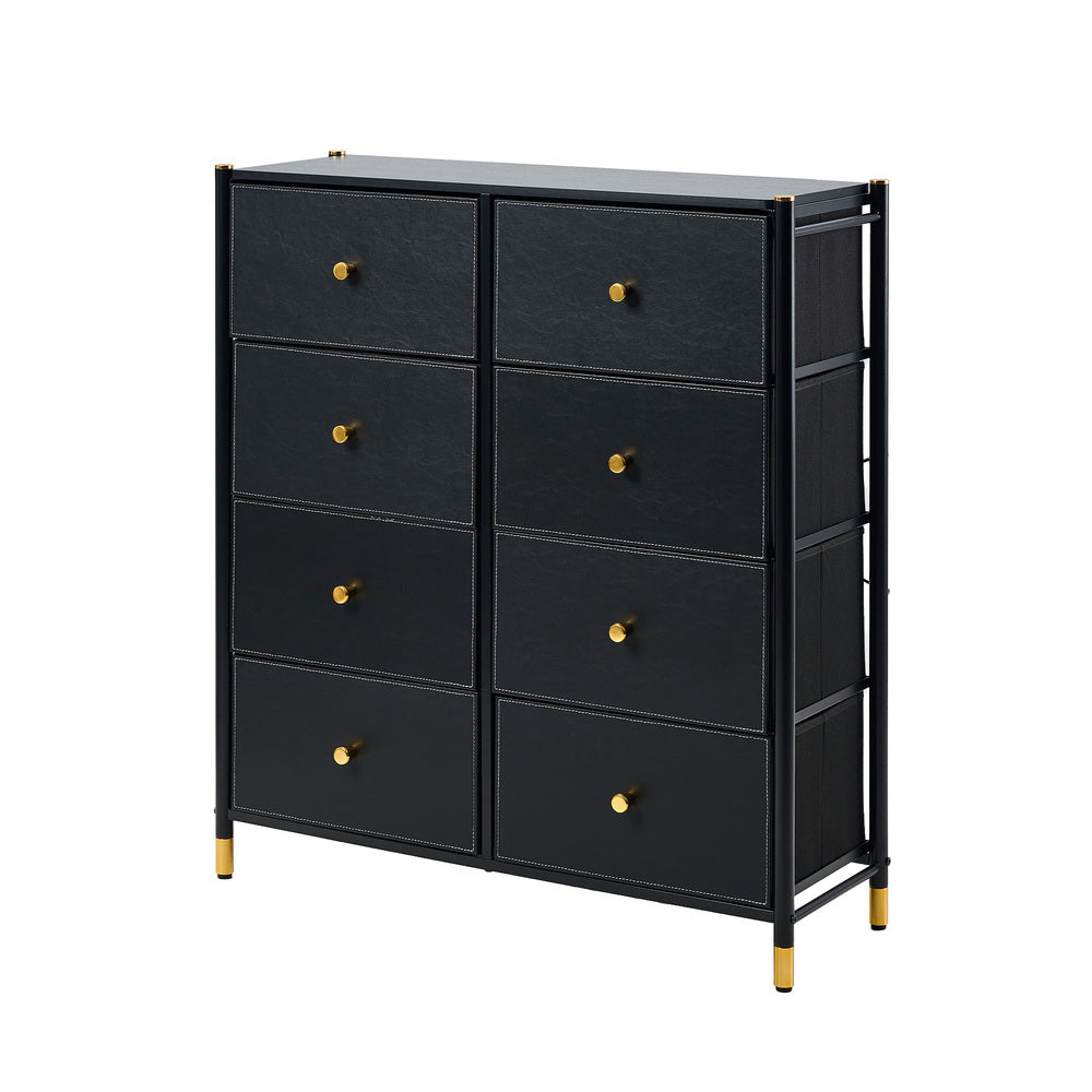 WIK 8 Chest of Drawers PU Fabric Black Oikiture