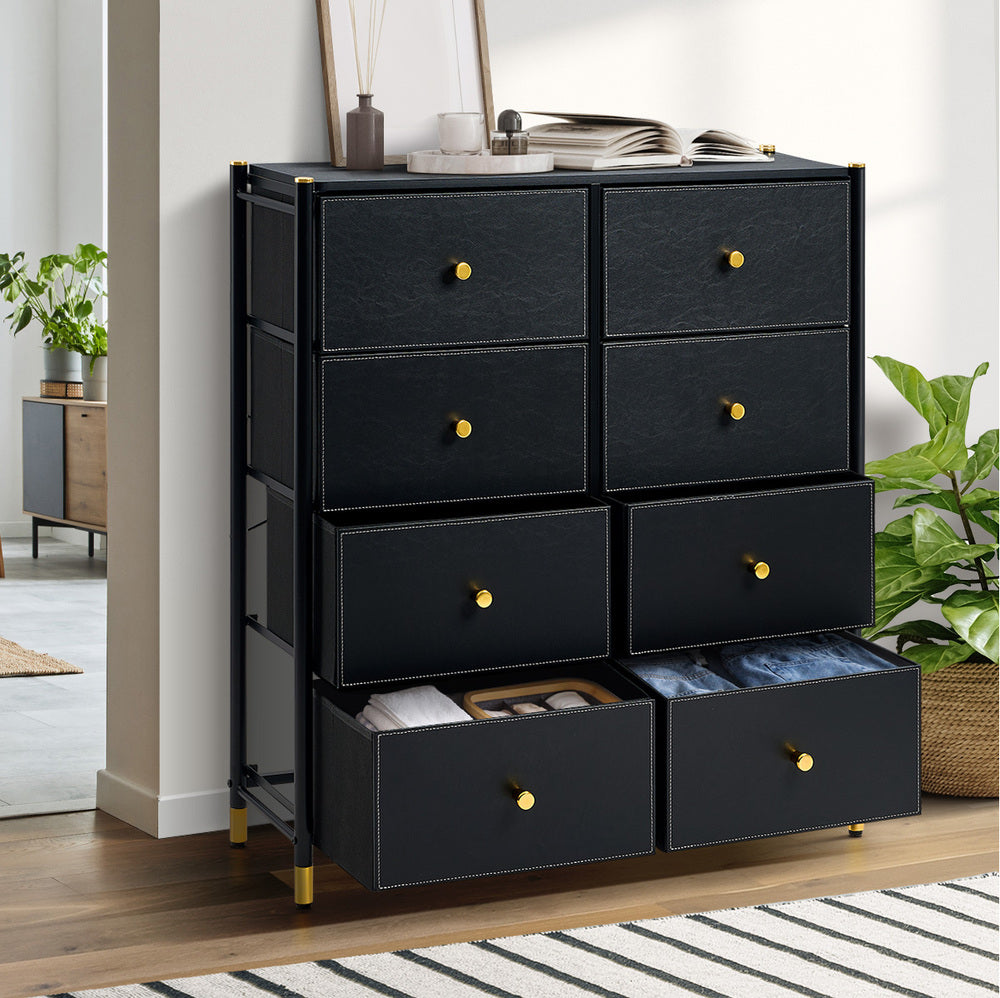 WIK 8 Chest of Drawers PU Fabric Black Oikiture