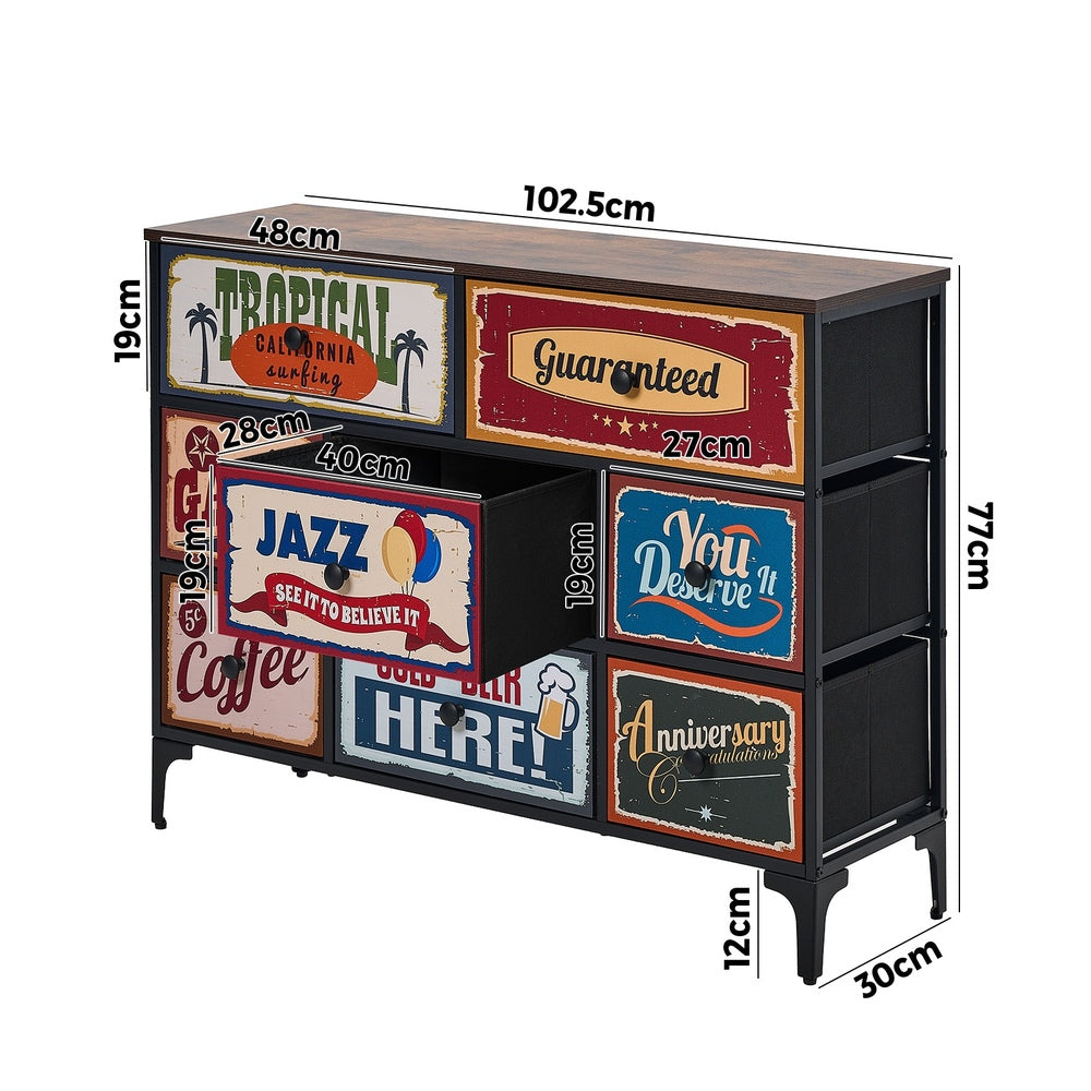 LIM 8 Chest of Drawers Fabric Retro Vintage Multi-colour Oikiture