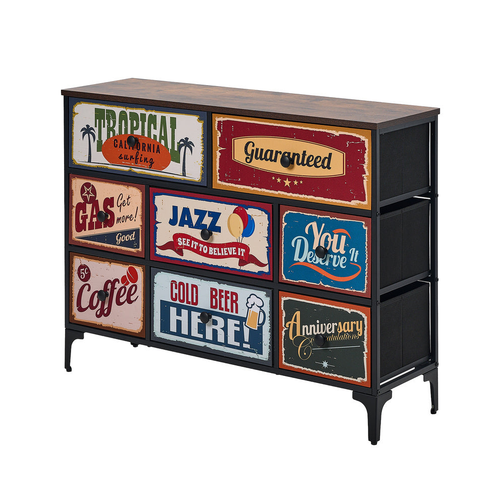 LIM 8 Chest of Drawers Fabric Retro Vintage Multi-colour Oikiture