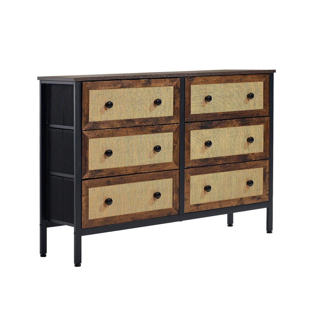 DIMA 6 Chest of Drawers Rattan Fabric Dresser Tallboy Oikiture