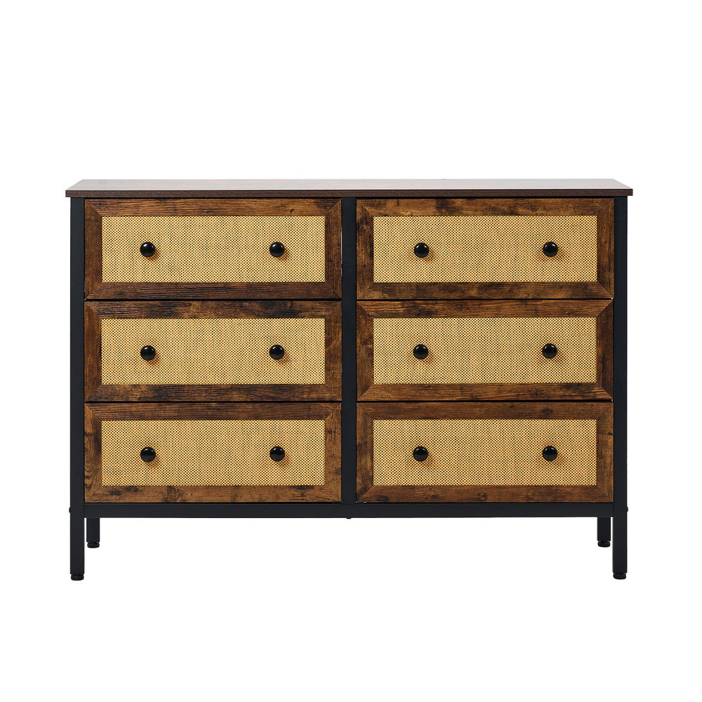 DIMA 6 Chest of Drawers Rattan Fabric Dresser Tallboy Oikiture