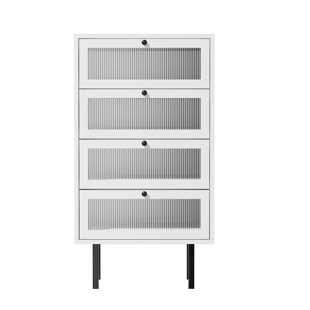 4 Chest of Drawers Tempered Glass Doors White Oikiture