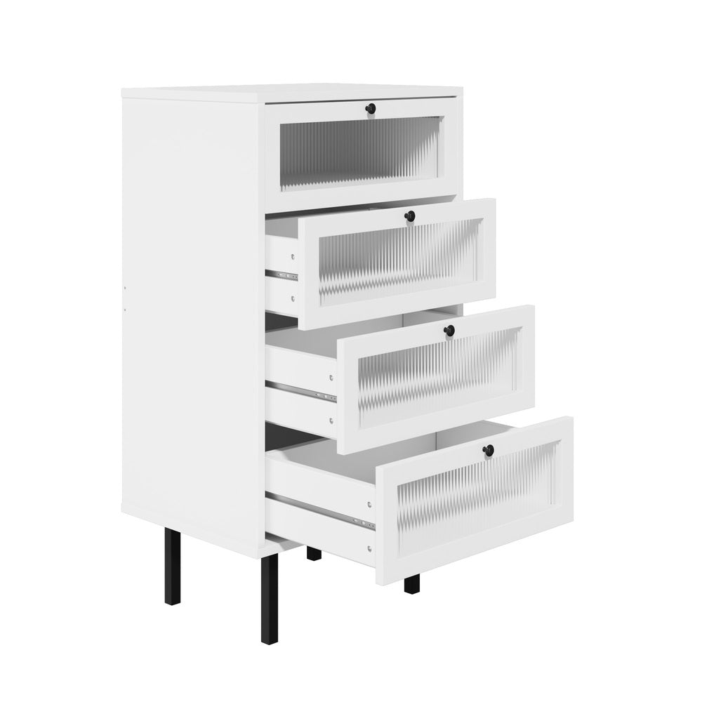 4 Chest of Drawers Tempered Glass Doors White Oikiture