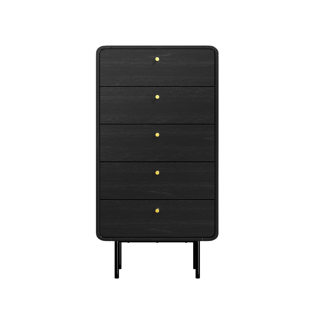 KARO 5 Chest of Drawers Dresser Tallboy Metal Handle Black Oikiture
