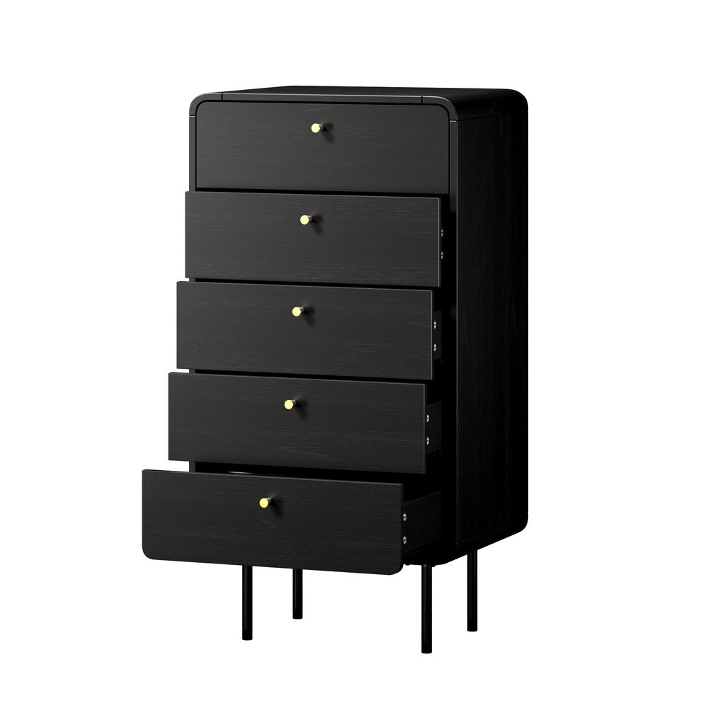 KARO 5 Chest of Drawers Dresser Tallboy Metal Handle Black Oikiture
