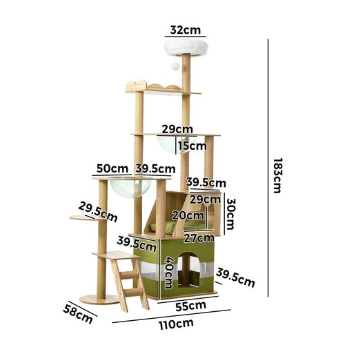 Okiture  Alopet 183cm Cat Tree Large Multi-Level Condo Capsule Bowl