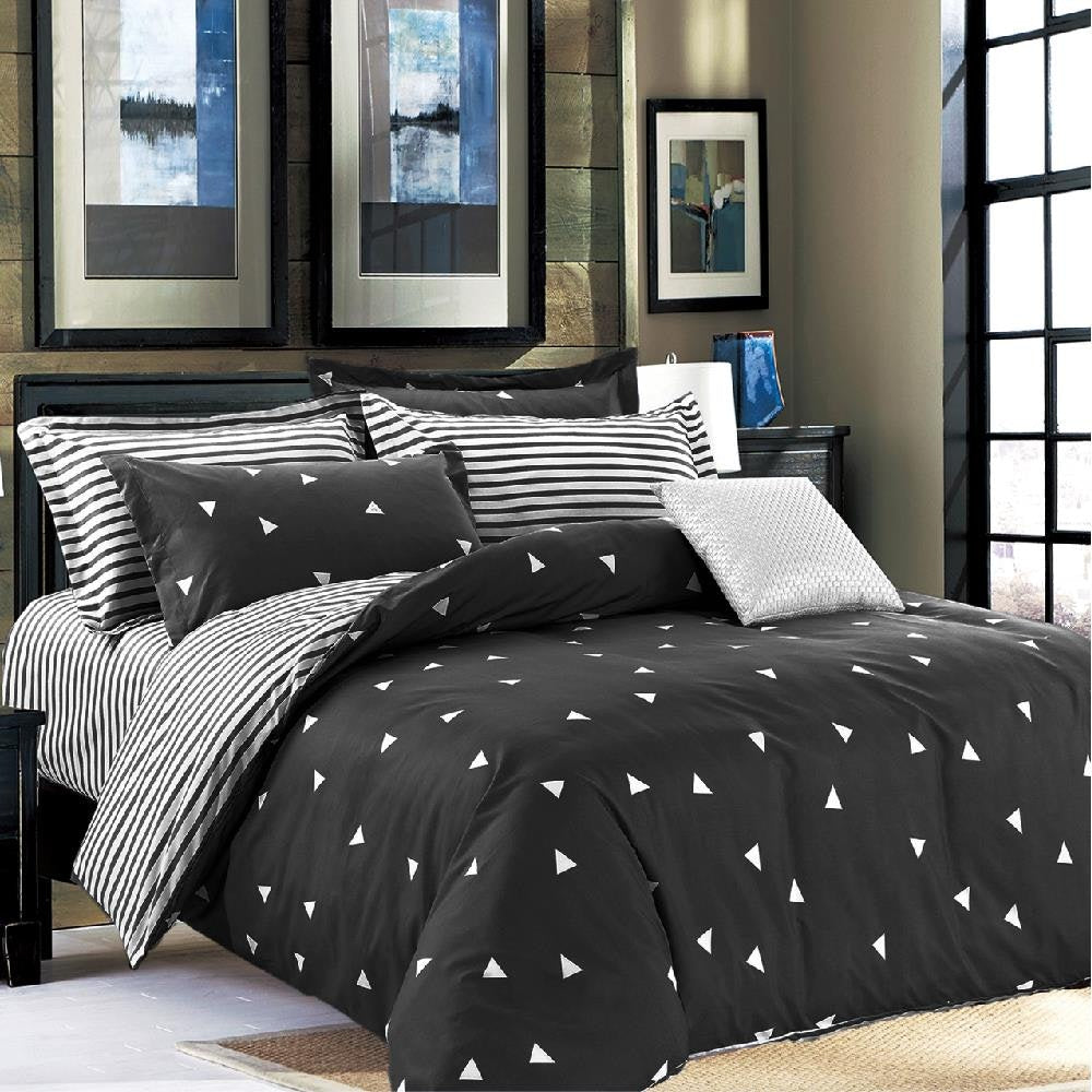 Dreamfields Black Triangles Design Quilt Doona Duvet Cover Set