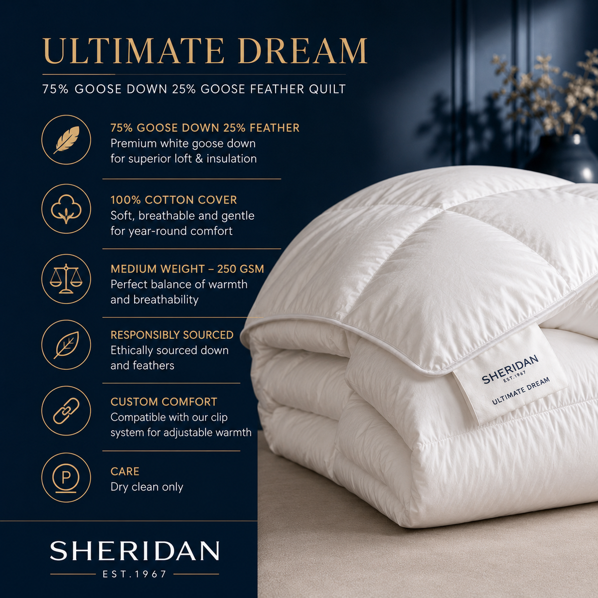 Sheridan Ultimate Dream Range 75% Goose Down 25% Goose Feather Quilt
