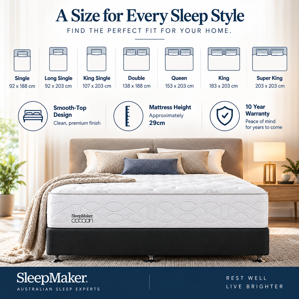 Sleepmaker Cocoon Silver 29 cm 5 Zone Mattress - Firm