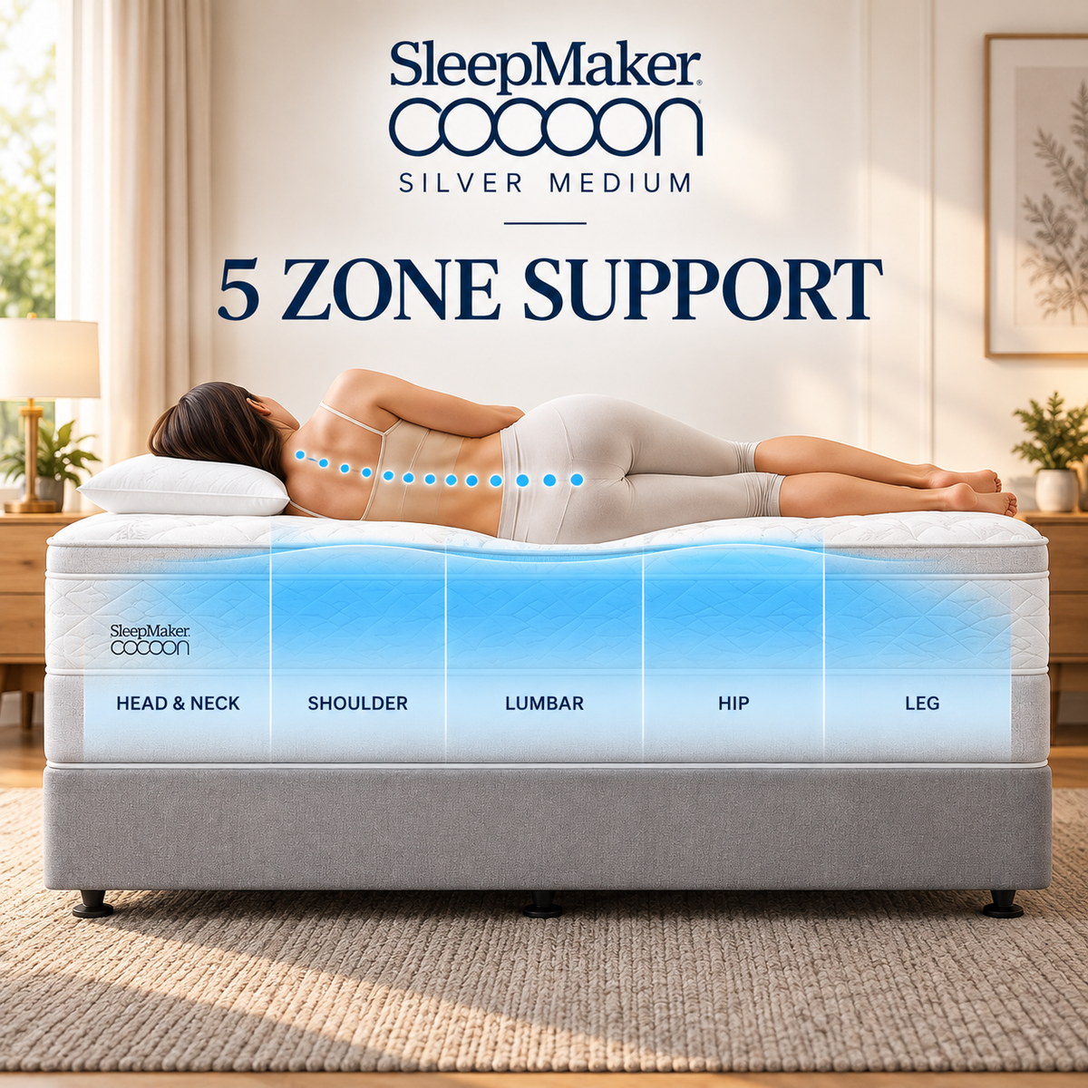 Sleepmaker Cocoon Silver 29 cm 5 Zone Mattress - Medium