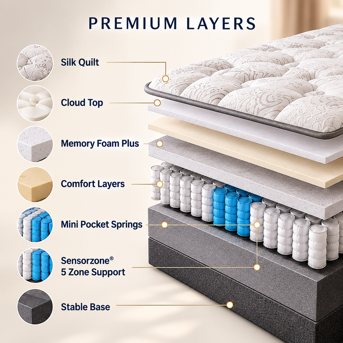 Sleepmaker Cocoon Gold 36 cm Mini Pocket Mattress - Plush