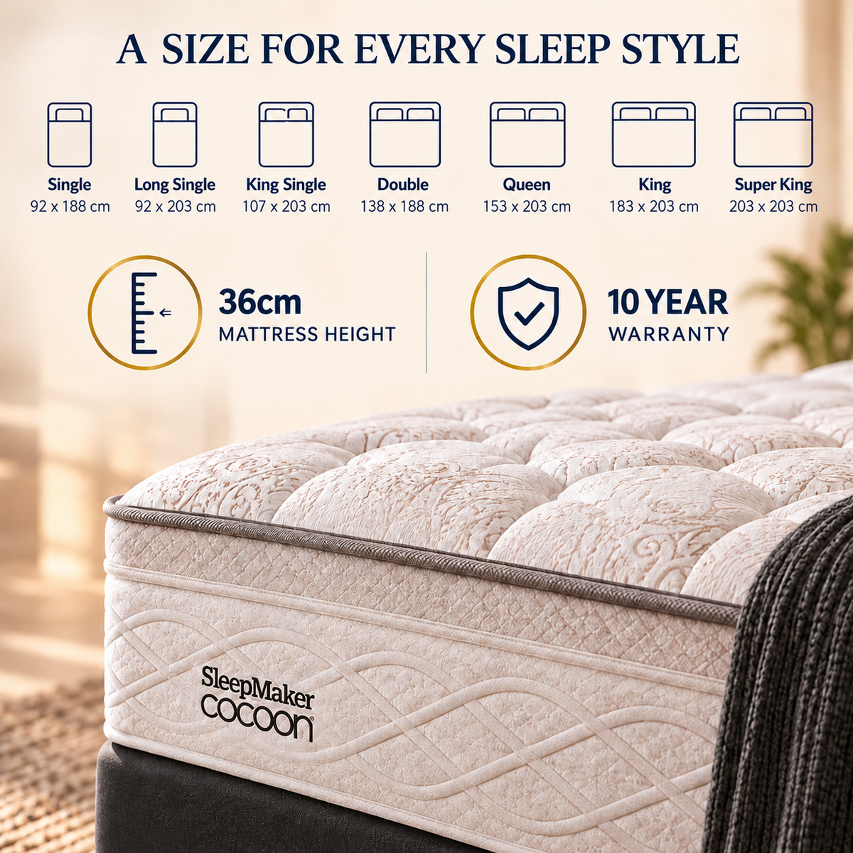 Sleepmaker Cocoon Gold 36 cm Mini Pocket Mattress - Plush