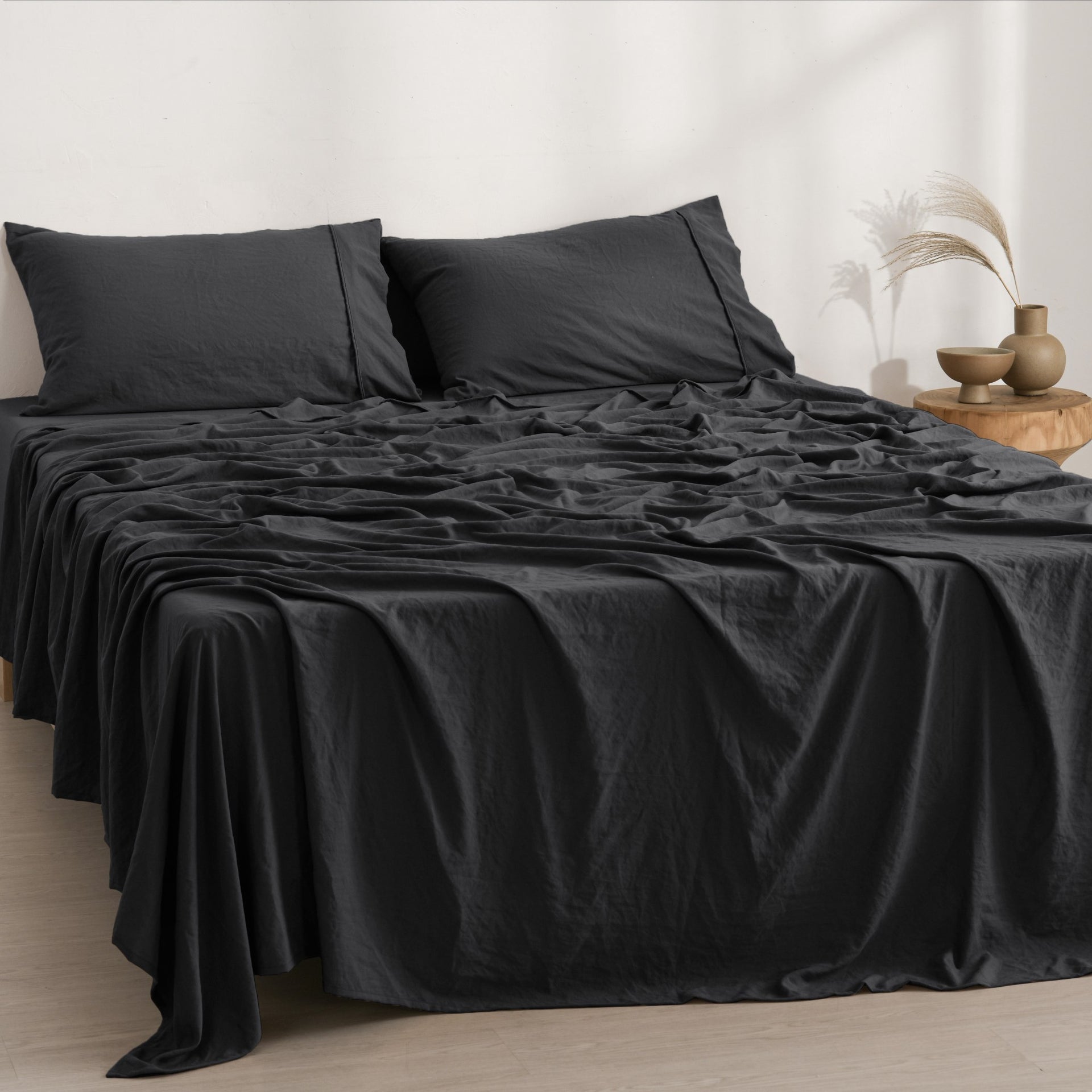 Dreamaker Fine Washed Microfibre Sheet Set Black