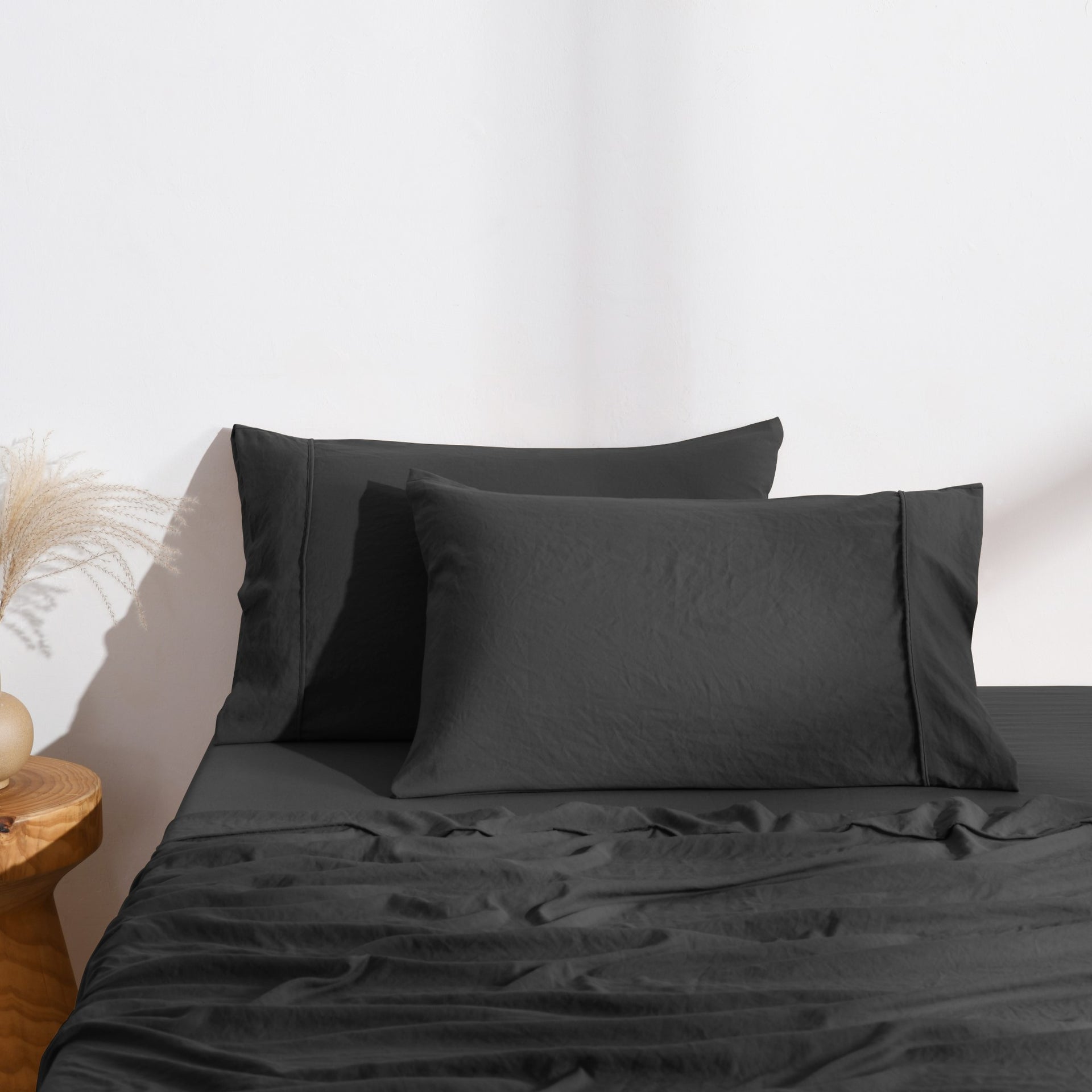 Dreamaker Fine Washed Microfibre Standard Pillowcase Twin Pack Black