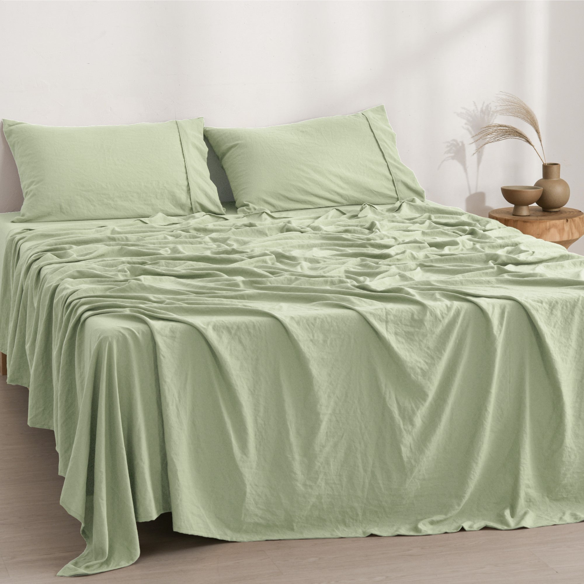 Dreamaker Fine Washed Microfibre Sheet Set Sage Green