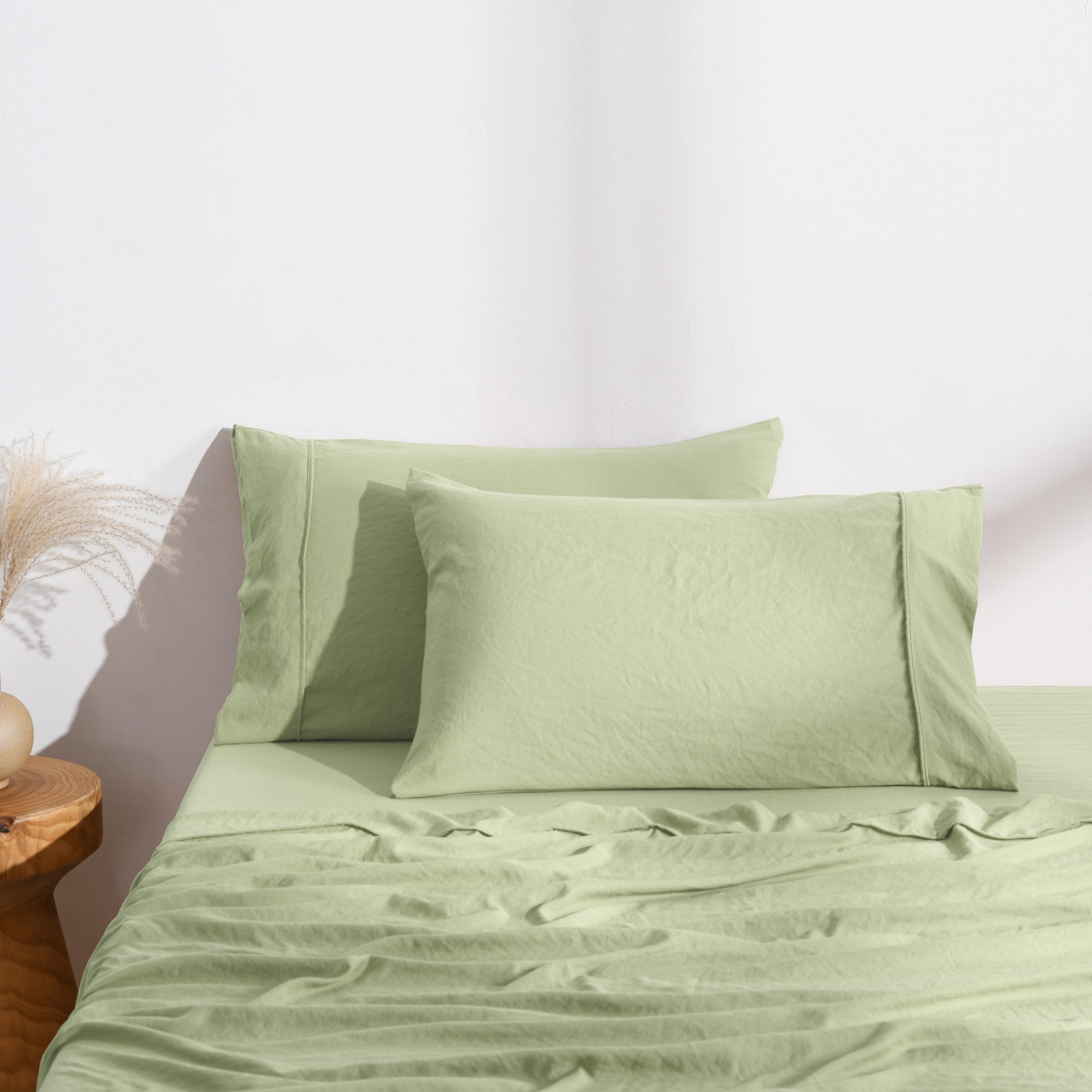 Dreamaker Fine Washed Microfibre Standard Pillowcase Twin Pack Sage Green