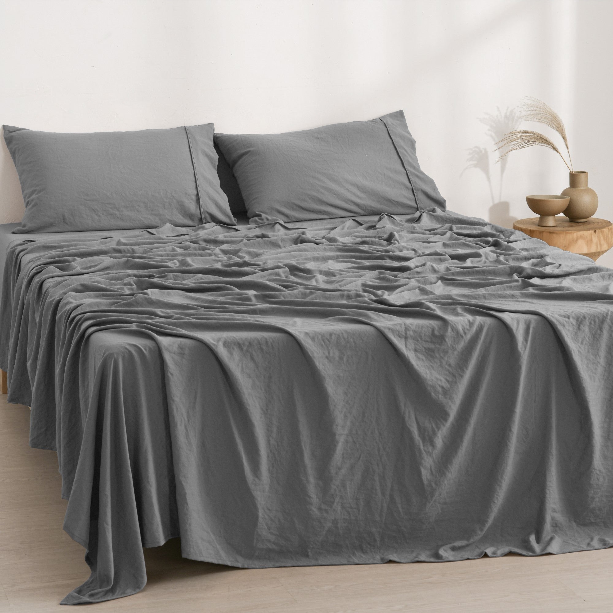 Dreamaker Fine Washed Microfibre Sheet Set Charcoal