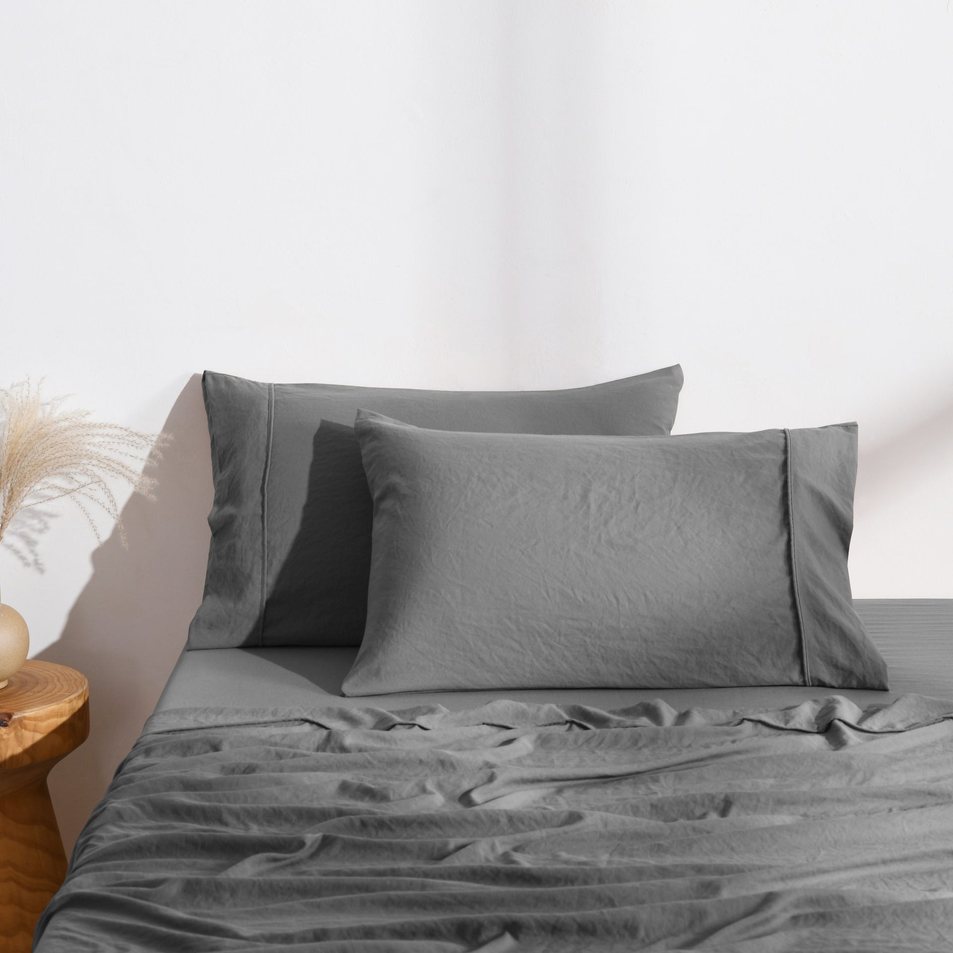 Dreamaker Fine Washed Microfibre Standard Pillowcase Twin Pack Charcoal