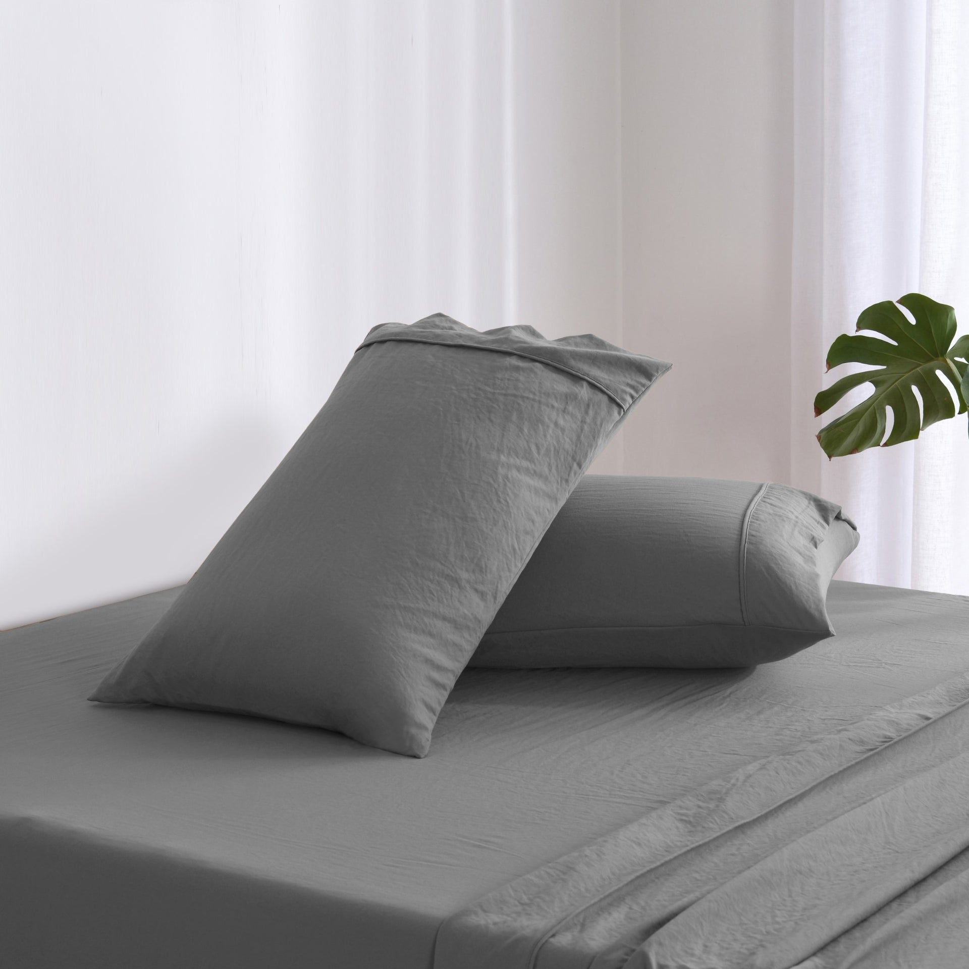Dreamaker Fine Washed Microfibre Standard Pillowcase Twin Pack Charcoal