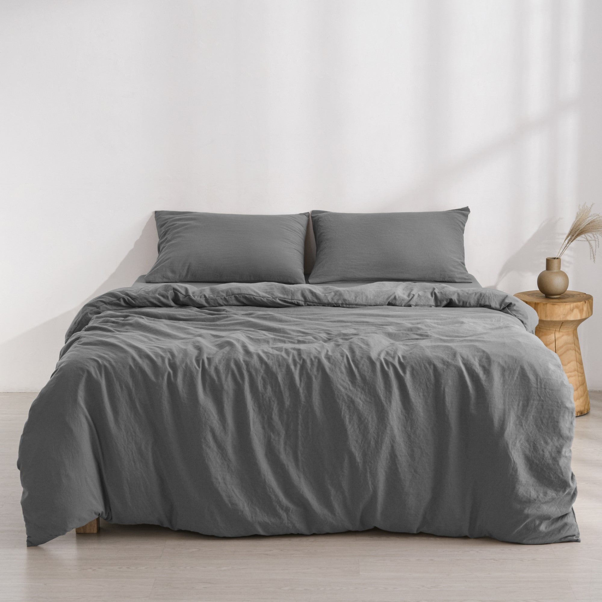 Dreamaker Fine Washed Microfibre Quilt Cover Set Charcoal