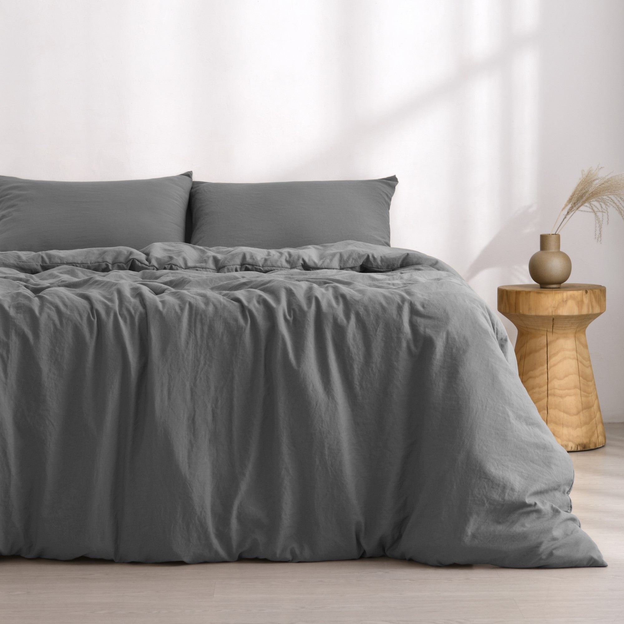 Dreamaker Fine Washed Microfibre Quilt Cover Set Charcoal